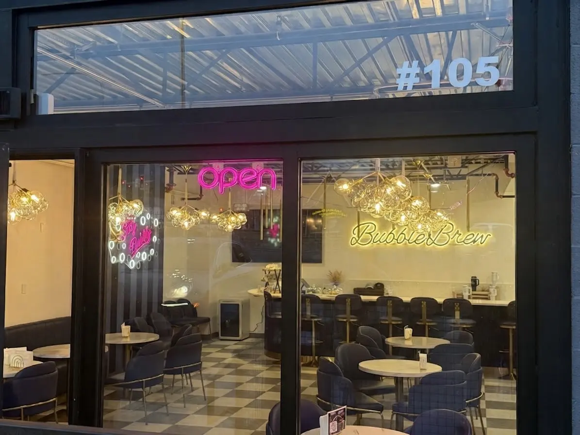 BubbleBrew storefront in Logan, Utah at twilight