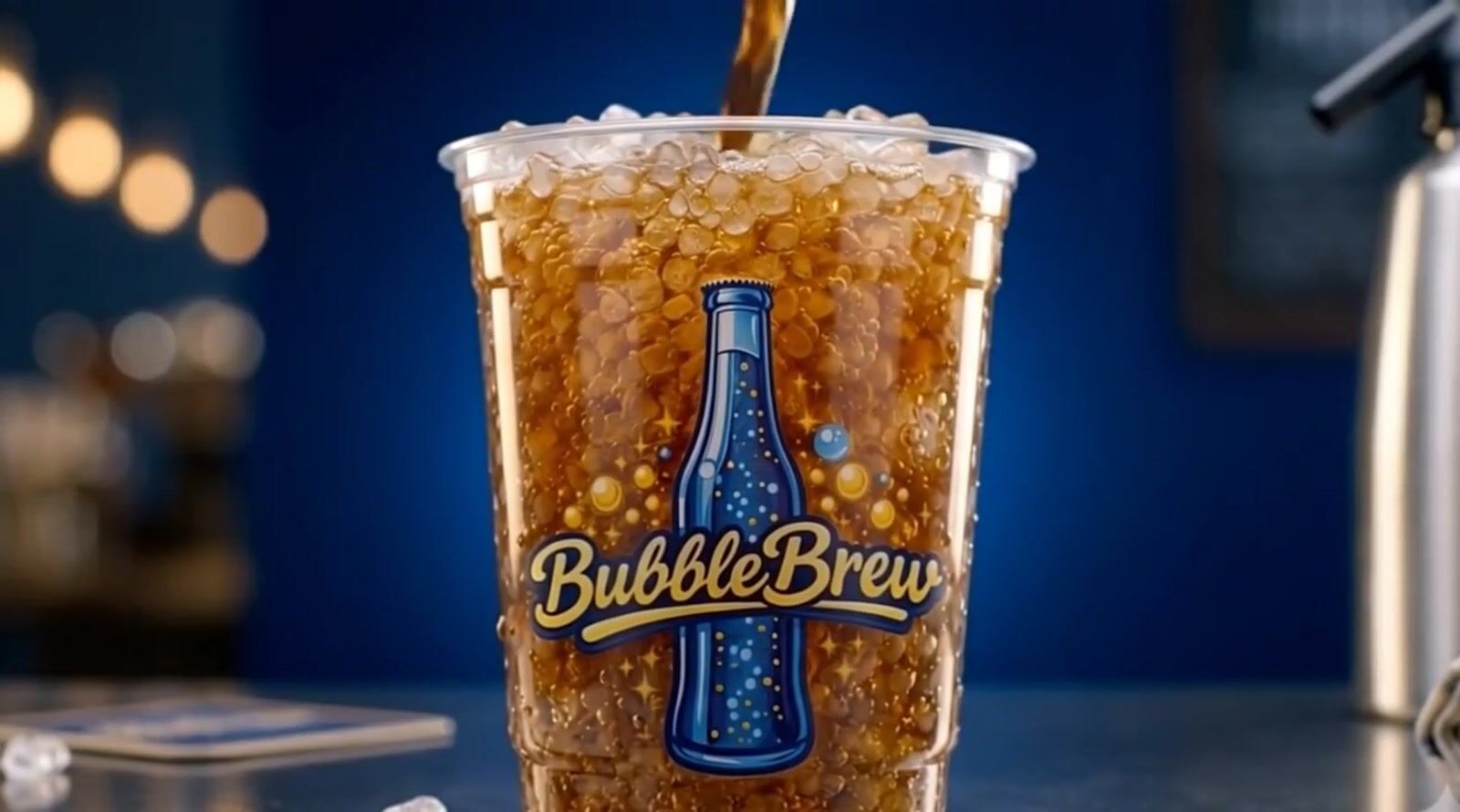 BubbleBrew signature drink being prepared over ice