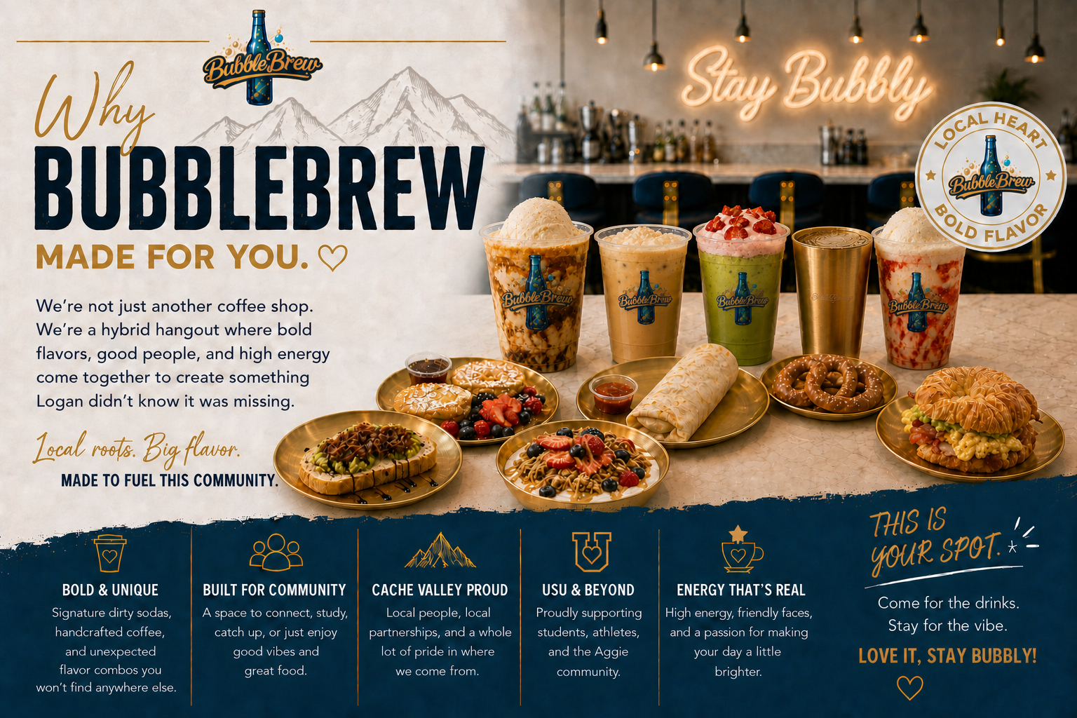 BubbleBrew drinks and food prepared for a Logan pickup